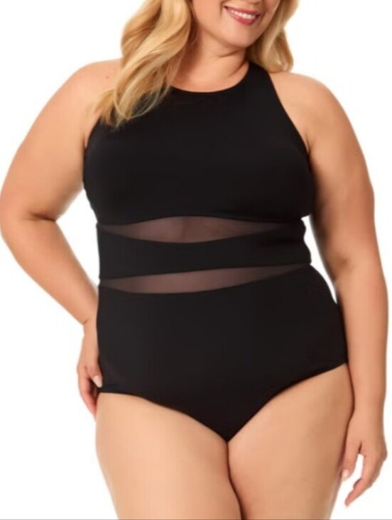 Lands' End Other - Lands' End Black High Neck One-Piece Swimsuit with Sheer Waist Panels Size Xl